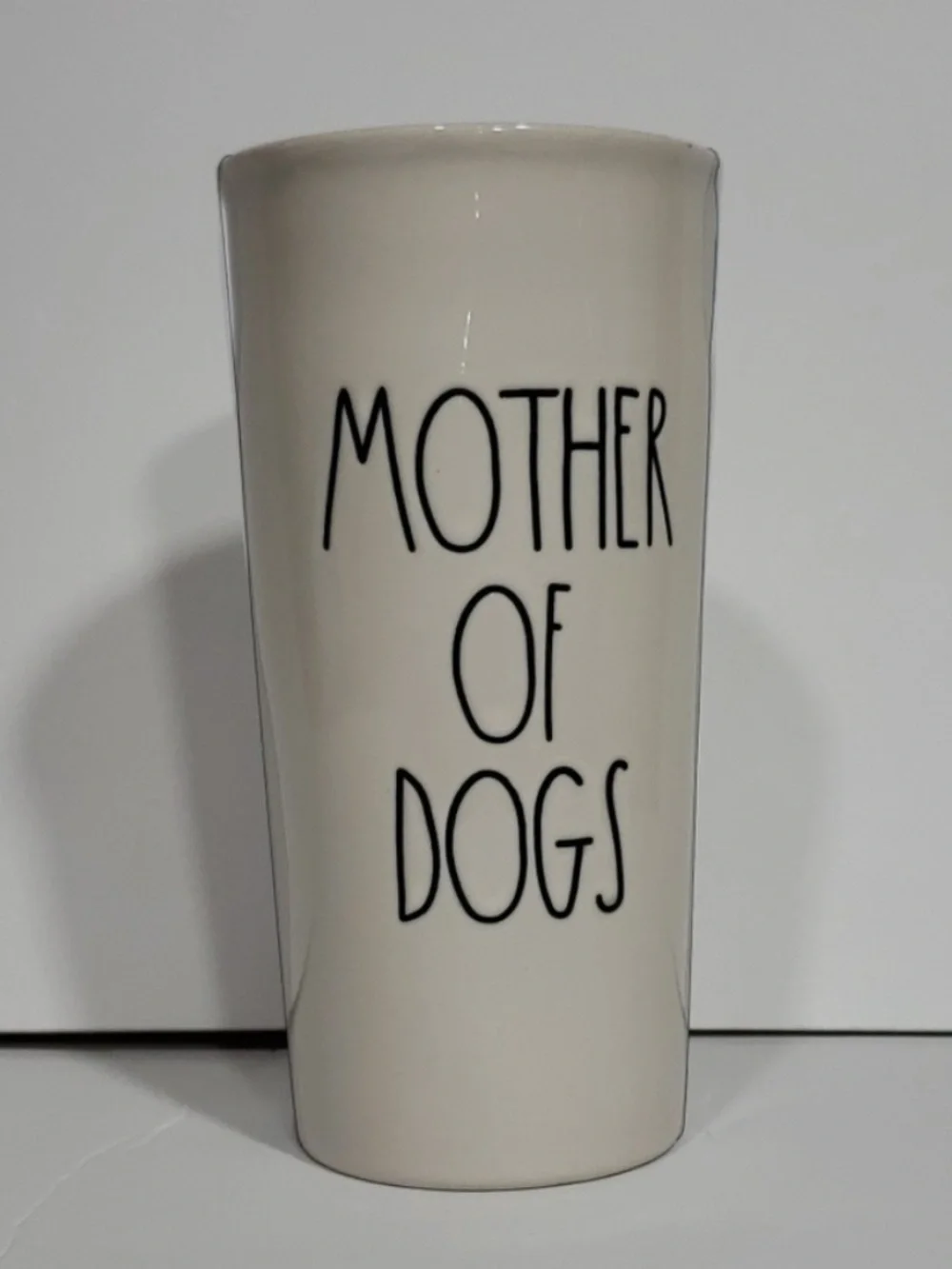 Rae Dunn MOTHER OF DOGS Ceramic Travel Tumbler Mug Black Lid